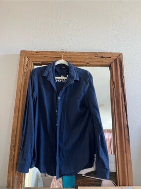 Theory Women’s Embroidered Navy Long-Sleeve Button Shirt
